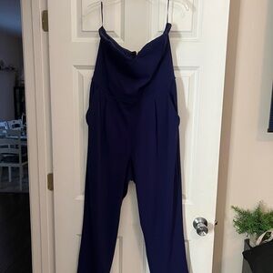 Express Strapless Blue Jumpsuit